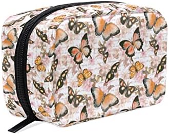 Mnsruu Mala kozmetička torba za djevojčice Žene Travel, Cvijeće i leptiri šminka za toaletne torbe s odjeljcima sa odjeljcima