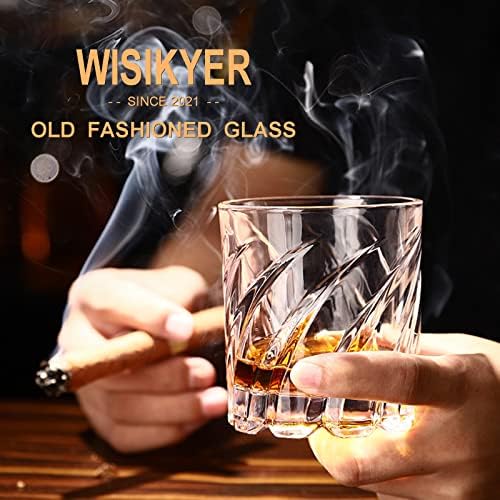 WISIKYER Whiskey naočare Set 4, predenje Bourbon stakla sa luksuznom kutijom rotirajuće staromodne stijene stakleni pokloni za rođendan / Dan očeva / penziju, Scotch Glass cup pokloni za muškarce / oca/muža