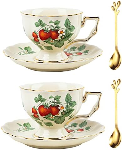 DECKALY čajne šolje i Tanjirići Set od 2, cvetni set šoljica za čaj sa zlatnim ukrasima i poklon kutijom, 8.5 Oz Royal porcelan Britanske