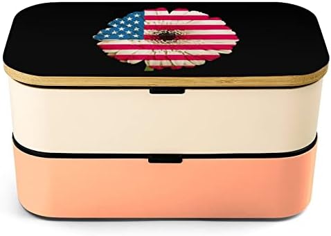 Gerbera Daisy cvijet u bojama Nacionalna zastava Dvostruki sloj Bento ručak s pribor za poklopac posuđa za ručak uključuje 2 kontejnere