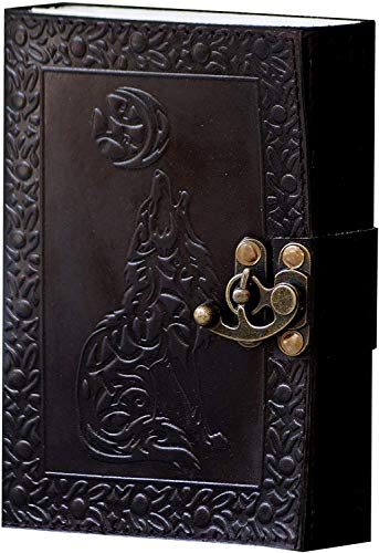 Ručno rađeni kožni časopis Antikni crni kol moon vuk reljefne dnevne notepad skichbook 5x7 inča za muškarce i žene poklon