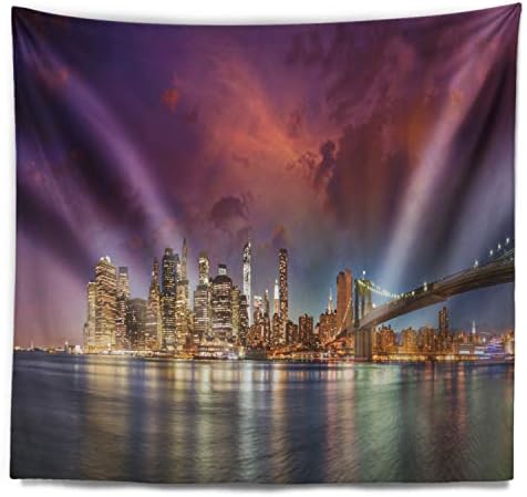 Designart 'New York City Manhattan Skyline Red' Cityscape Photo tapiserija deka dekor zidna umjetnost za dom i ured, kreirana na laganoj poliesterskoj tkanini medij: 39 in. x 32 in