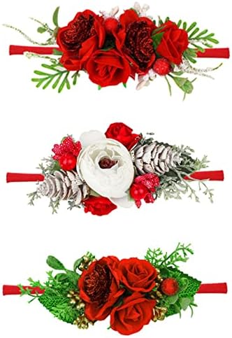 MASCARE 3 Pack Božić Red Rose traka za glavu cvijet Berries Pine konusi trake za kosu elastike Holiday Headwrap za djevojčice male