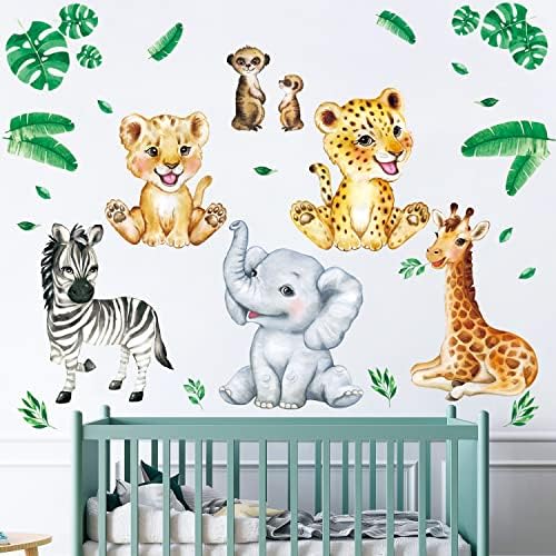 DECOWALL DSL-8067 Baby Jungle životinje zidne naljepnice Decals Dječiji rasadnik dekor Baby Safari soba za dječake umjetnička pozadina djevojke ukrasi Elephant Lion Igraonica žirafa spavaća soba
