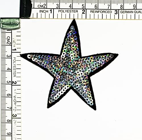 Kleenplus Silver Sequins Star Starfish crtani crtani vezeni gvožđe na šiju na značku za farmerke jakne šeširi ruksaci košulje naljepnice