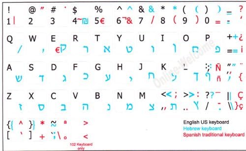 Hebrejski španski engleski naljepnica za tastaturu netransparentna Bijela za računar