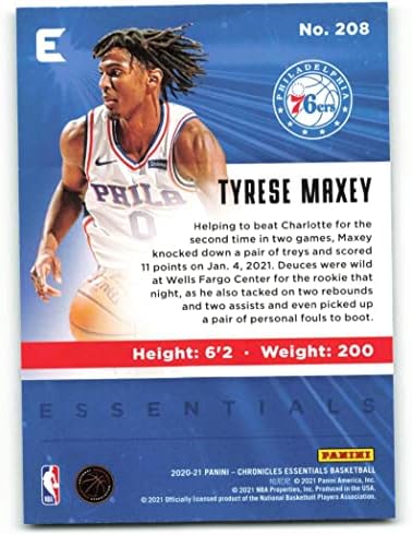 2020-21 Panini Hronike 208 Tyrese Maxey RC Rookie Philadelphia 76ers NBA košarkaška trgovačka kartica