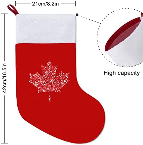 Canada Glitter Maple Božićne čarape Crveni baršun sa bijelim bombonskim torbom Xmas Dekoracije i pribor za obiteljske zabave