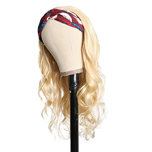 16-inčna plava traka za glavu perika za glavu ljudska kosa Wave waved Wig # 613 150% Density None Lace Front BodyWigs for Black Women Brazilski Remy Hair Machine Made HeadBand Half perike