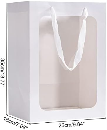 Sdootjewelry poklon torba sa prozorom, 10kom poklon torba od bijelog papira sa prozirnim prozorom, 13,8 × 7,1 × 9,8 torbe za buket