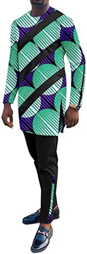 2 komada odjeća Muška afrička tradicionalna uzorka Štampano dugme Dashiki majica sa hlače TrackSit-a etničko odijelo