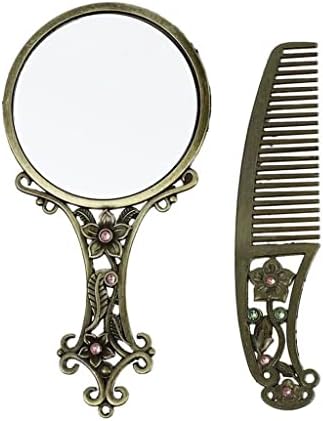 MJWDP makeup ogledalo i češljem za kosu set Mini vanity ogledalo sa češljam pozlaćenim zidnim mokraćom kozmetičkim ogledalom retro