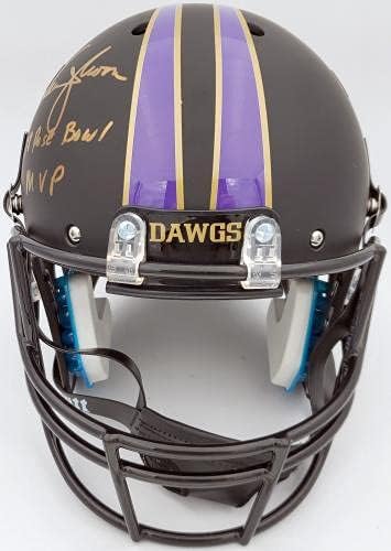 Warren Moon s autogramom Washington Huskies Schutt mat crna kaciga pune veličine 78 Rose Bowl MVP MCS Holo zaliha #128010-kacige za koledž s autogramom