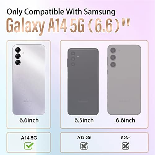 Likiyami (3S1 za Samsung Galaxy A14 5g Kućište za žene Djevojke Girly Slatka luksuz Prilično estetika sa postoljem Kućišta Ljubičasta i zlatna ploča Love Hearts Poklopac + ekranu + lanac za A1423 66