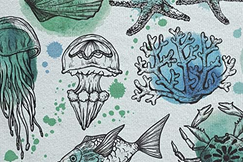 Ambesonne akvarelor joga ručnik za morsko pljuskove podvodne faune meduze morske zore, neklizajući znoj upijaju joga pilates pokrivač za vježbanje, 25 x 70, morska ploča duboko plava