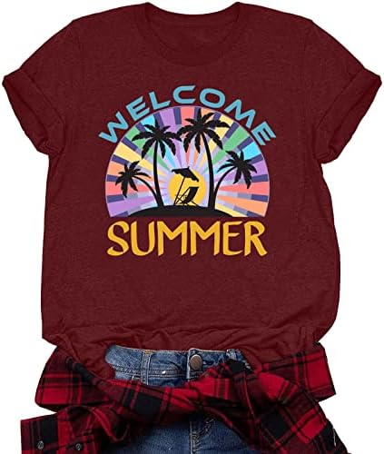 Ženski Sunset Beach majice Plaža Palm Thirt Funny Ljetni Havajski odmor Kratki rukav Crewneck Grafički tee