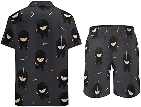 Ninja muške 2 komadne plaže odijelo Havajski gumb niz majicu kratkih rukava i šorc odijela