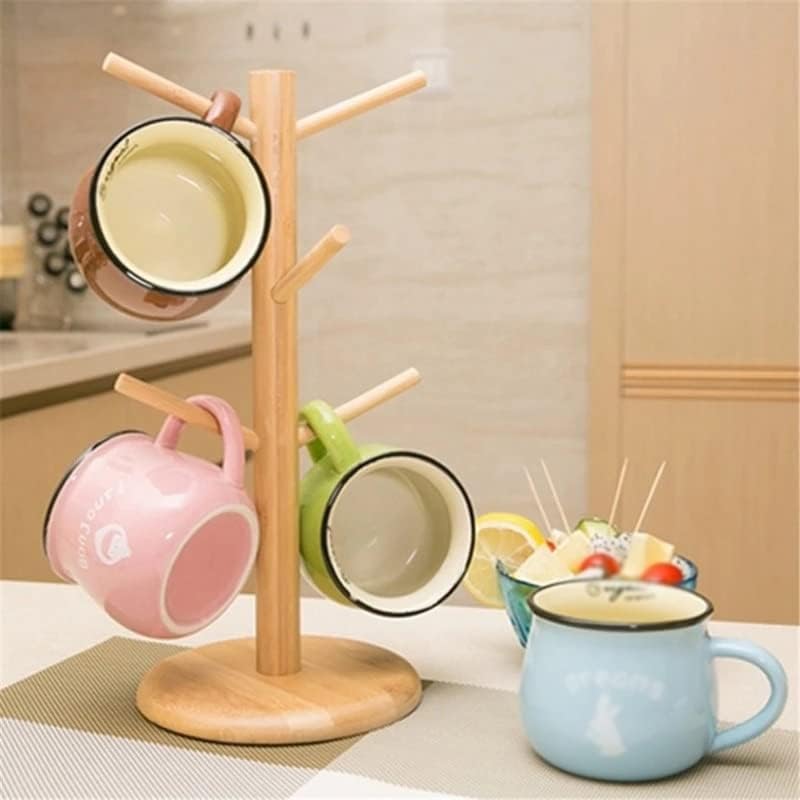 SLNFXC polica u obliku drveta drvena čaša stalak za odlaganje kućna kuhinjska čaša viseći stalak za piće sa 6 kukica