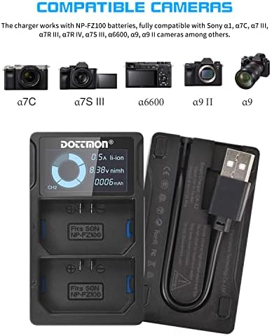 Dottmon NP-FZ100 LCD punjač za NPFZ100 bateriju, kompatibilan sa Sony Alpha A1, A6600, A7 III, A7R III, A7R IV, A7S III, A7C, A9,