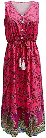Fragarn Ljetne haljine za tinejdžere, Ženski ljetni boho modni casual cvjetni print v rect hem split haljina bez rukava