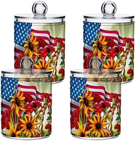 Američka zastava Cvijeće 2 pamuk pamuk SWAB HOLDER Organizator Plastični stakleni kontejneri sa poklopcima Pamučni držač za brisanje