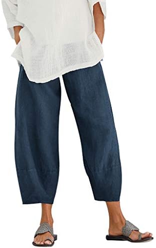 Ethia Womens Obrežene hlače Ležerne pamučne široke trake Ležerne prilike labave pantalone Solidne hlače Hlače Žene Elastične hlače