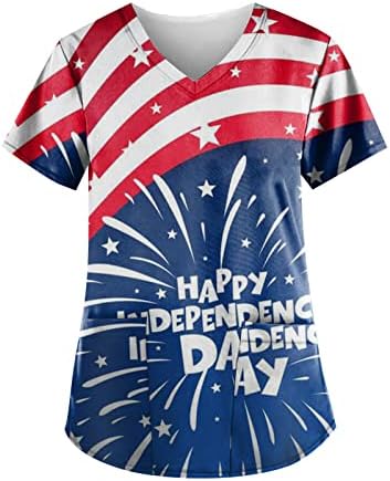 4. jula majice za žene američka zastava ljetni kratki rukavi V izrez Tees sa 2 džepa bluze praznična Ležerna radna odjeća