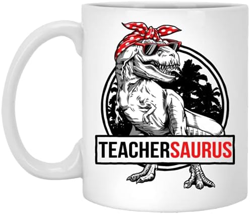 Učiteljska šolja - Teachersaurus T Rex Dinosaurus smiješna šolja za porodično podudaranje učitelja Saurus za Majčin dan / Dan očeva