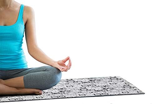 Ambesonne apstraktno joga ručnik za jogu, jednobojni vintage kvadrat i krugovi geometrijski oblici uzorak klasični retro, neklizajući znoj Apsorpcijski joga pilates pokrivač za vježbanje, 25 x 70, crno bijelo