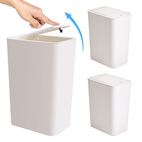 XPIY mala kanta za smeće, 3 pakovanja kanta za smeće od 10 L / 2,6 galona sa gornjim presom na poklopcu, bijele Mini kante za smeće, korpa za otpad za kupatilo, vitak ormar za smeće za kupatilo