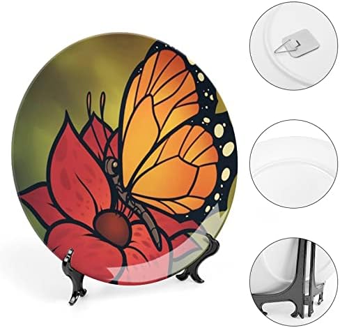 Monarch leptir i cvijet Vintage dizajn kosti China Decor ploča sa postoljem okrugla ukrasna ploča Početna stranica Wobble-ploča