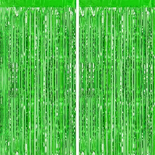 Chrorine 2pcs 3ft x 8,3ft zelene gumene folije Fringe zavjese Snaga pozadina za zeleni rođendan iz džungle Safari Tropical party Božićni