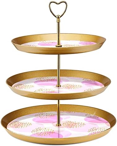 Set stalka za torte od 3 komada, ružičasti plastični držač za kolačiće okruglog oblika, stalak za voćne deserte za vjenčanje za čajanku