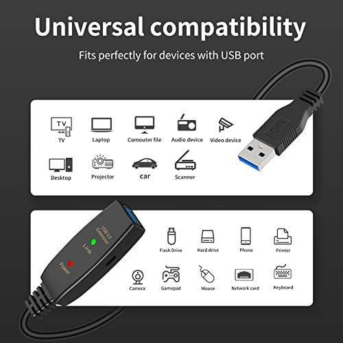 LDKCOK aktivni USB 3.0 Produžni kabl 50ft– muški i ženski Produžni kabl, USB produžni kabl za USB fleš disk, čitač kartica, Hard disk,