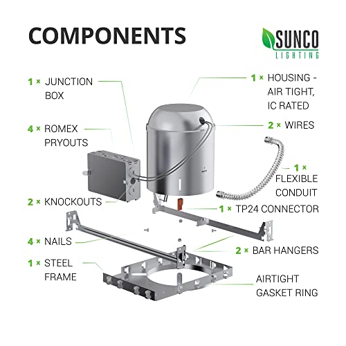 Sunco 12 paket 6-inčno kućište za ugrađenu rasvjetu može osvijetliti novu konstrukciju, nepropusni plafon može 120-277V Hard Wired,