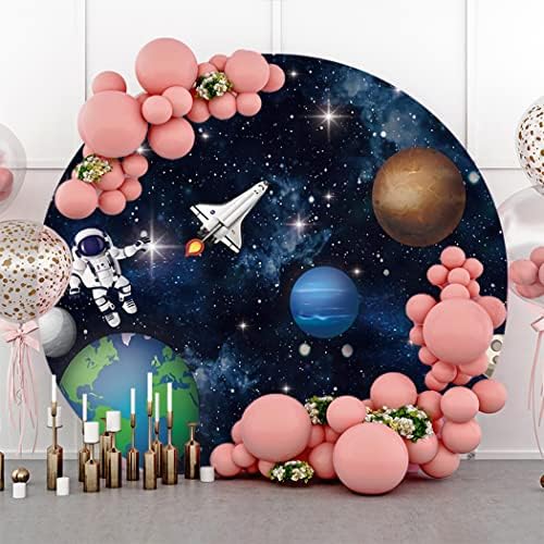 Yeele 7. 5x7. 5ft svemirski raketni Astronaut okrugla pozadina Cover Univerzum Planet Galaxy Stars Photoshoot pozadina za Baby Boy djecu Rođendanska zabava torta dekoracija stola Banner Photo Booth rekviziti