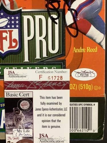 Tim Brown potpisan pšenira žitarice Pšenira Fudbalske rasere Autograph W Andre Reed JSA - AUTOGREMENT Fudbalski