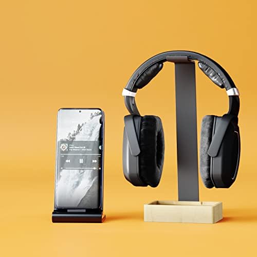 KD Essentials - Držač za slušalice i držač za slušalice, bez plastike, izrađene od izuzetno stabilnog metala i bambusa - praktični držač štiti slušalice i osigurava više narudžbe na stolu