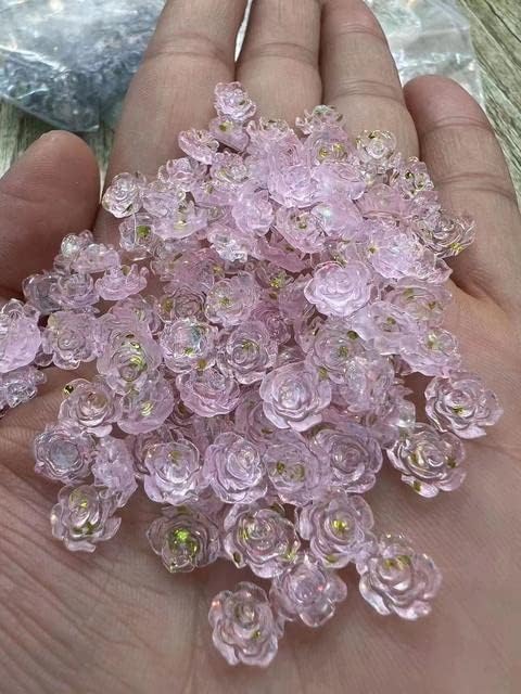 100pcs / Lot Rose Glitter Nail Art Charms 3D smola 8MM 12 boje ravni cvijet Nail rhinestone ukras uradi sam manikir nakit za nokte