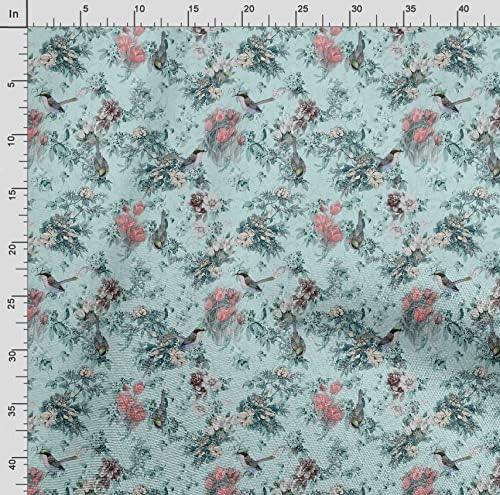 Soimoi Baby Blue Rayon Fabric Floral & amp; Kingfisher Bird Print Fabric by Yard 56 inch Wide
