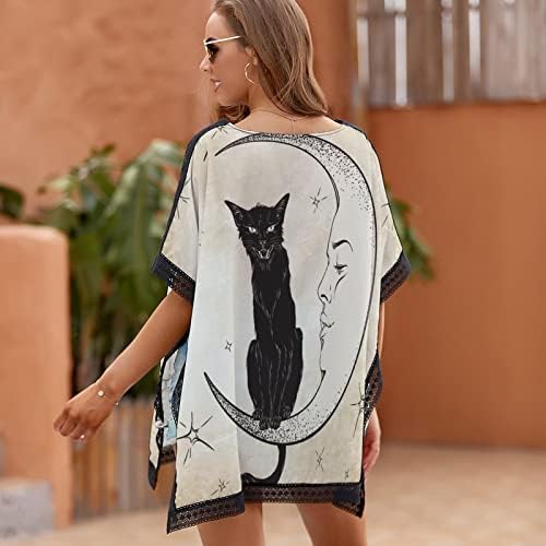 BAIKUTOUAN crna mačka sjedi na Mjesecu Ženska odjeća na plaži Bikini Kupaći kupaći plaža Swim Cover Up Dress Print