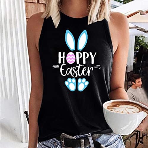 Ženska smiješna zeko jaja sretni uskrsni tenkovi labavi casual majica bez rukava Okrugli grafički majica