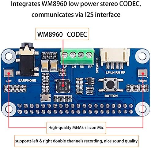 WM8960 Audio Hat modul za maline PI 4B / 3B + / 3b / 2b / b + / A + / nula / nula w / pi nula wh, wm8960 hi-fi zvučna kartica Hat