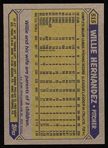 1987. topps 515 Willie Hernandez Detroit Tigers NM / MT Tigers