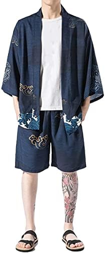 Haseil Muški japanski kimono odijelo sa sedam rukava otvorenog prednjeg kardigana sa tamnicama laganom jaknom