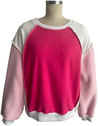 Ženska boja Block Crewneck Dukserica Fleece Lanterna rukava Jesen Plish Color Contrast pulover bluza