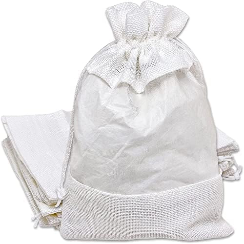 TheDisplayGuys-96-Pack 6.5 x 8.5 posteljina Burlap & Organza poklon torbe sa podesivim vezice-savršen za party usluge , poklone, uzoraka & tretira Bijelo, veliki