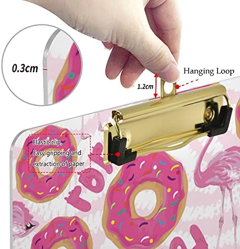 Naanle Sweet Donuts Pink Flamingo Custom Acrylic Clipboard, A4 Standardna veličina Zlatna tabla za pisanje dekorativna za studente,
