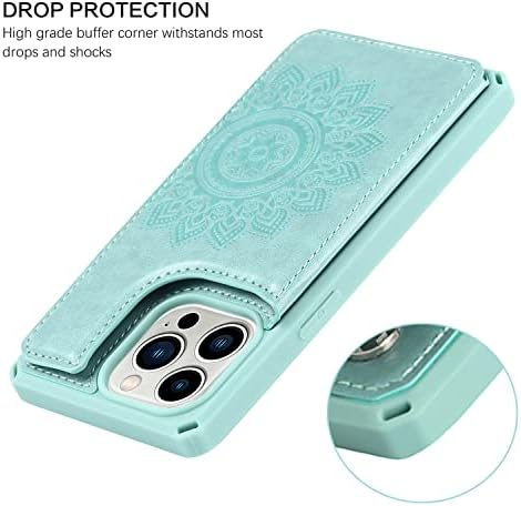 Jaorty Fit iPhone 13 Pro torbica za novčanik sa RFID držačem kartice za blokiranje, PU kožni Dvostruki magnetni tasteri stoje Flip ručni remen Strap zadnji poklopac za iPhone 13 Pro 6.1 Inch, Mandala Print Green