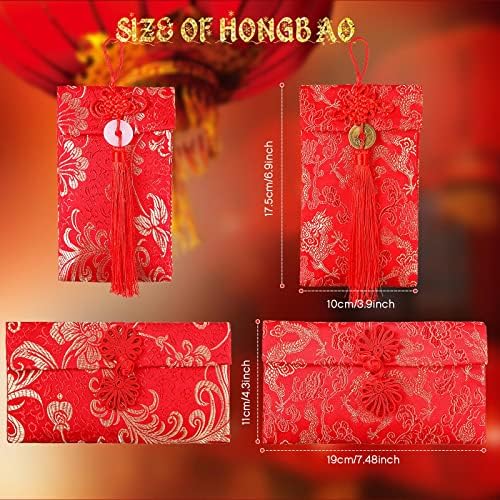6 komada kineska Nova Godina svilena Vjenčanja crvena koverta 2023 koverte za novac kunića za novac Lucky Hongbao džepne kineske svilene torbe crvene koverte za rođendane proljetnih festivala